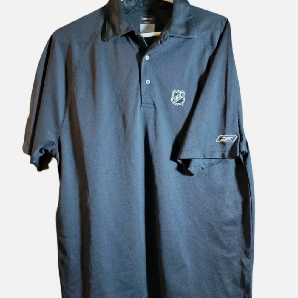 Reebok Medium Black Poly Polo Shirt NHL Logo Team Neutral